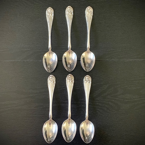 Antique 1904 Set of 6 Community Silver Triple Plus Flower De Luce 7” Spoon - Picture 4 of 7